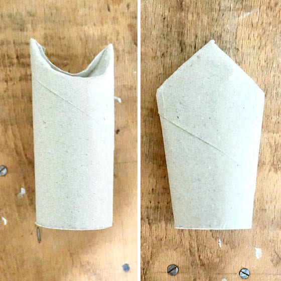 Oben eingedrückte Klorolle nur Spitze glattgedrückt, Ansicht von zwei Seiten