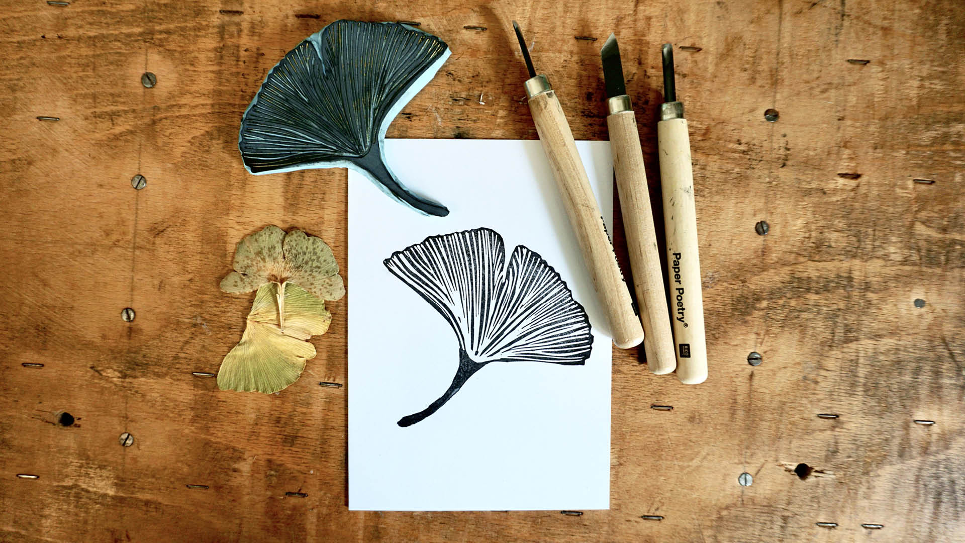 DIY Stempel und Karte: Ginko-Blatt, mit Schneidemessern