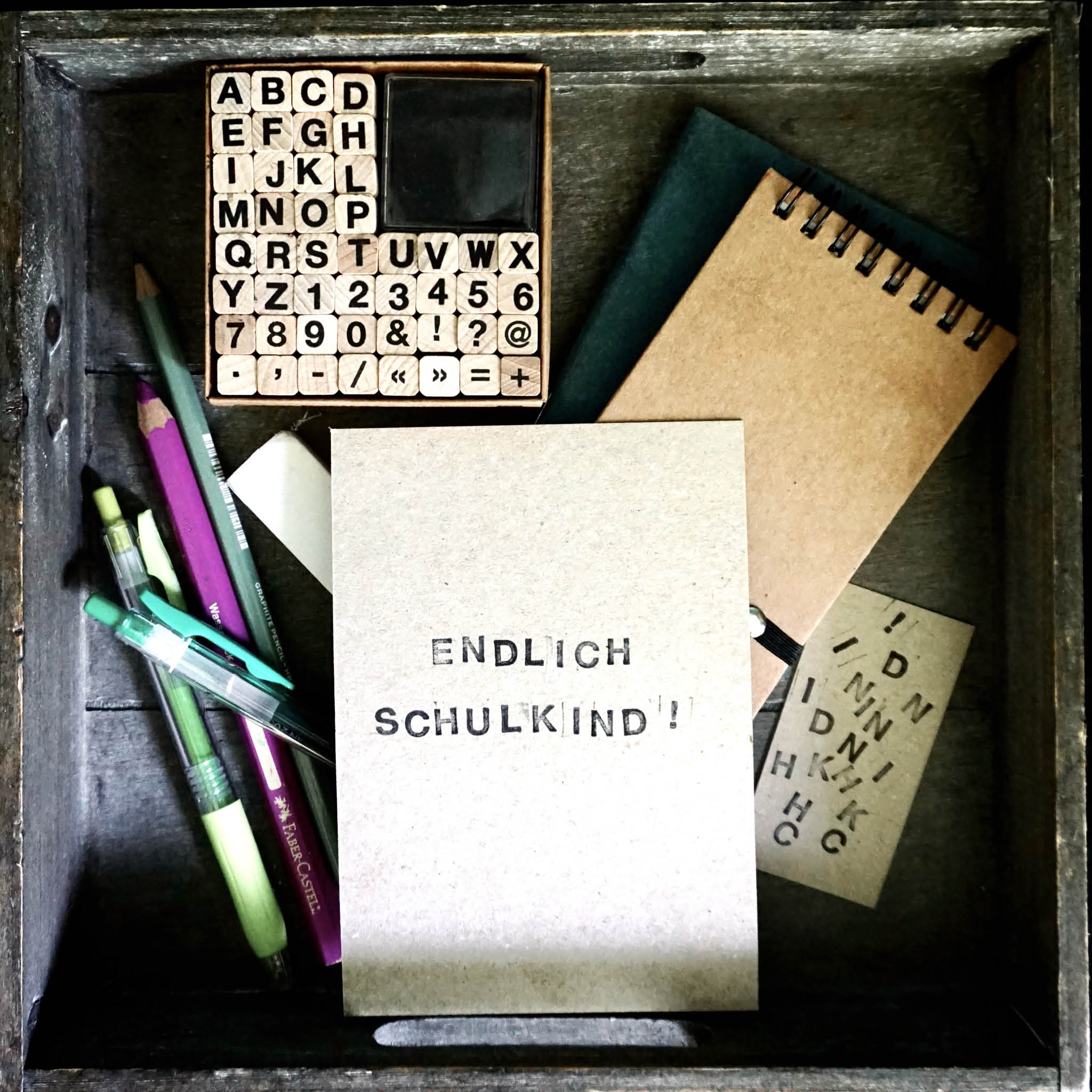 Buchstaben-Zahlen Stempelsets Dekobeispiel / Karte: Endlich Schulkind 