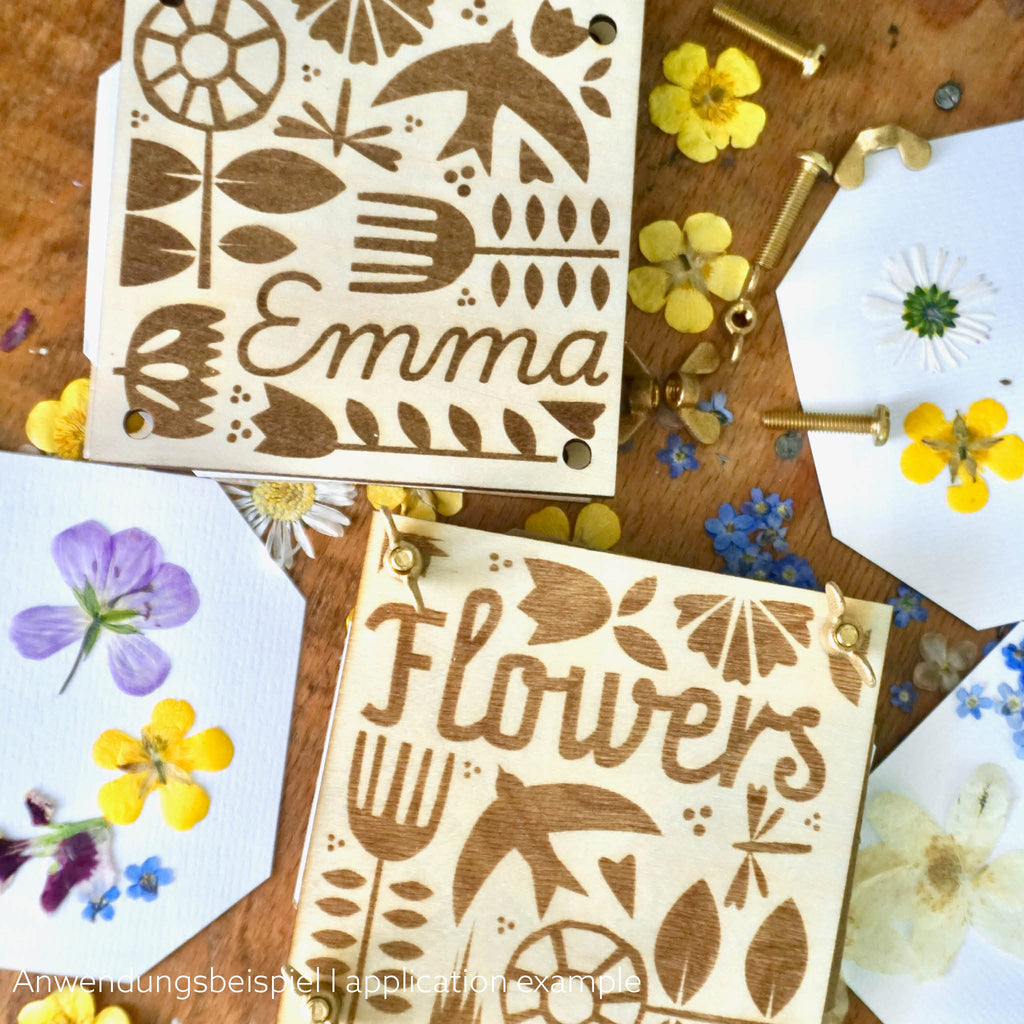 Beispielfoto Blumenpresse "Flowers" und personalisiert