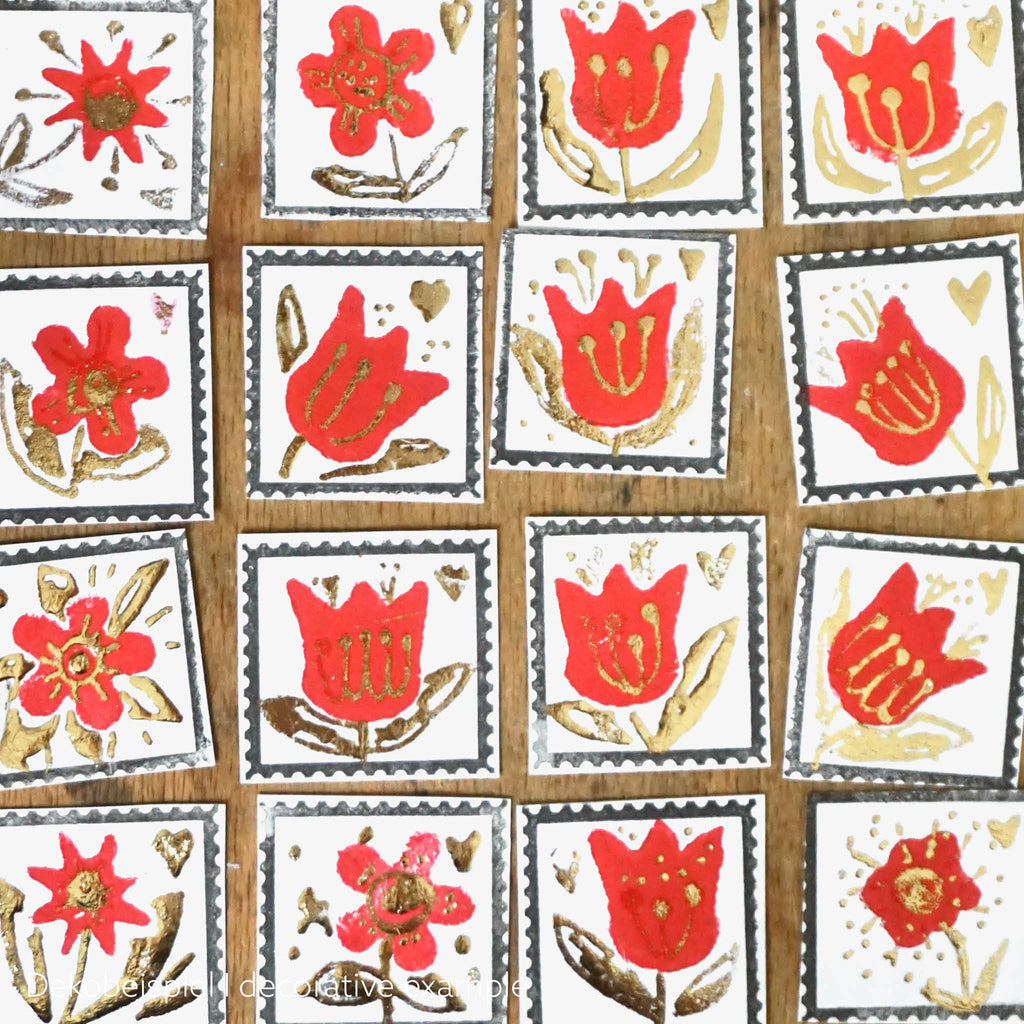 Holzstempel mit Briefmarkenmotiv - Anwendungsbeispiele, Deko-Briefmarken