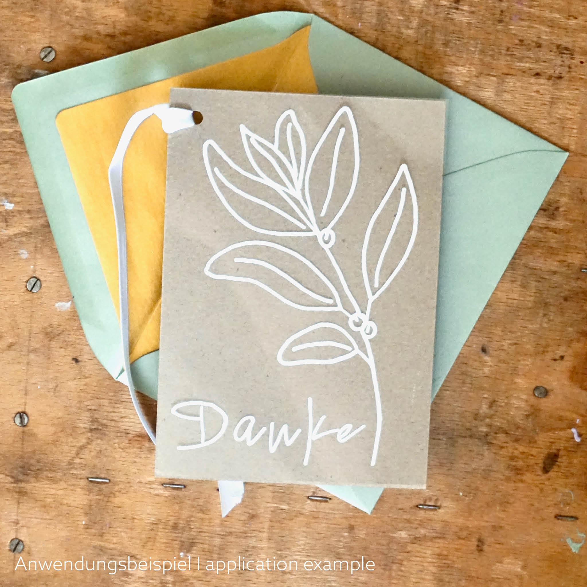 DIY Dankeskarte Salbei-Motiv mit eukalyptusfarbenem Umschlag