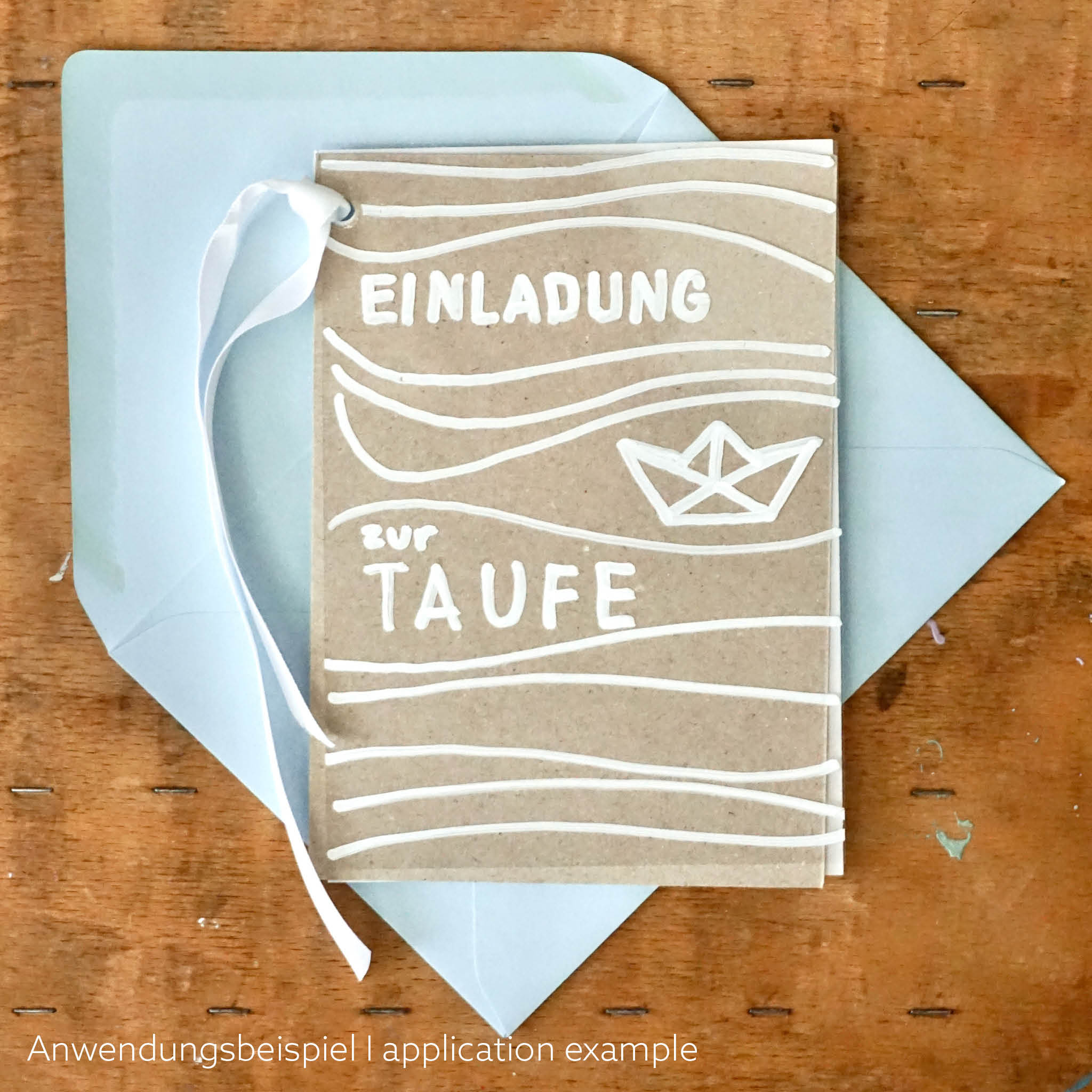 DIY EInladung zur Kommunion oder Konfirmation. Schiffchen-Motiv mit blauem Umschlag