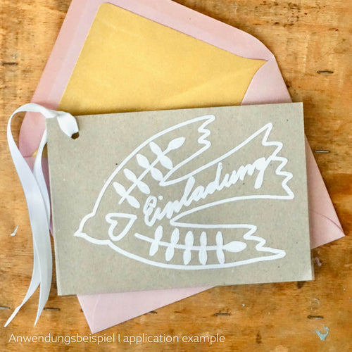 DIY EInladung zur Kommunion oder Konfirmation. Vogel-Motiv mit rosa Umschlag