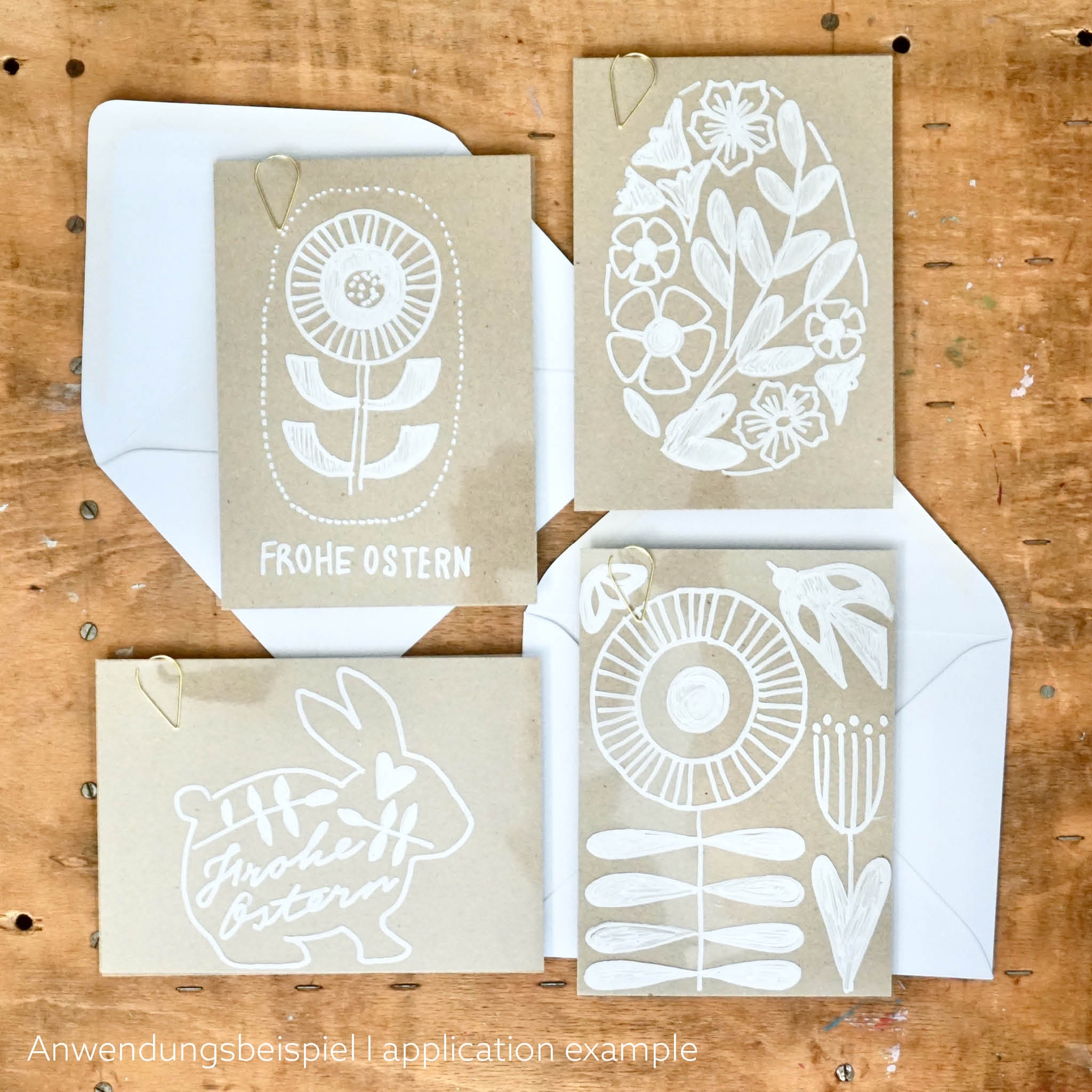 DIY Osterkarten im Skandi-Design, 4 verschiedene Designs (Blume, Hase, Blumen-Osterei, Blumen mit Vogel