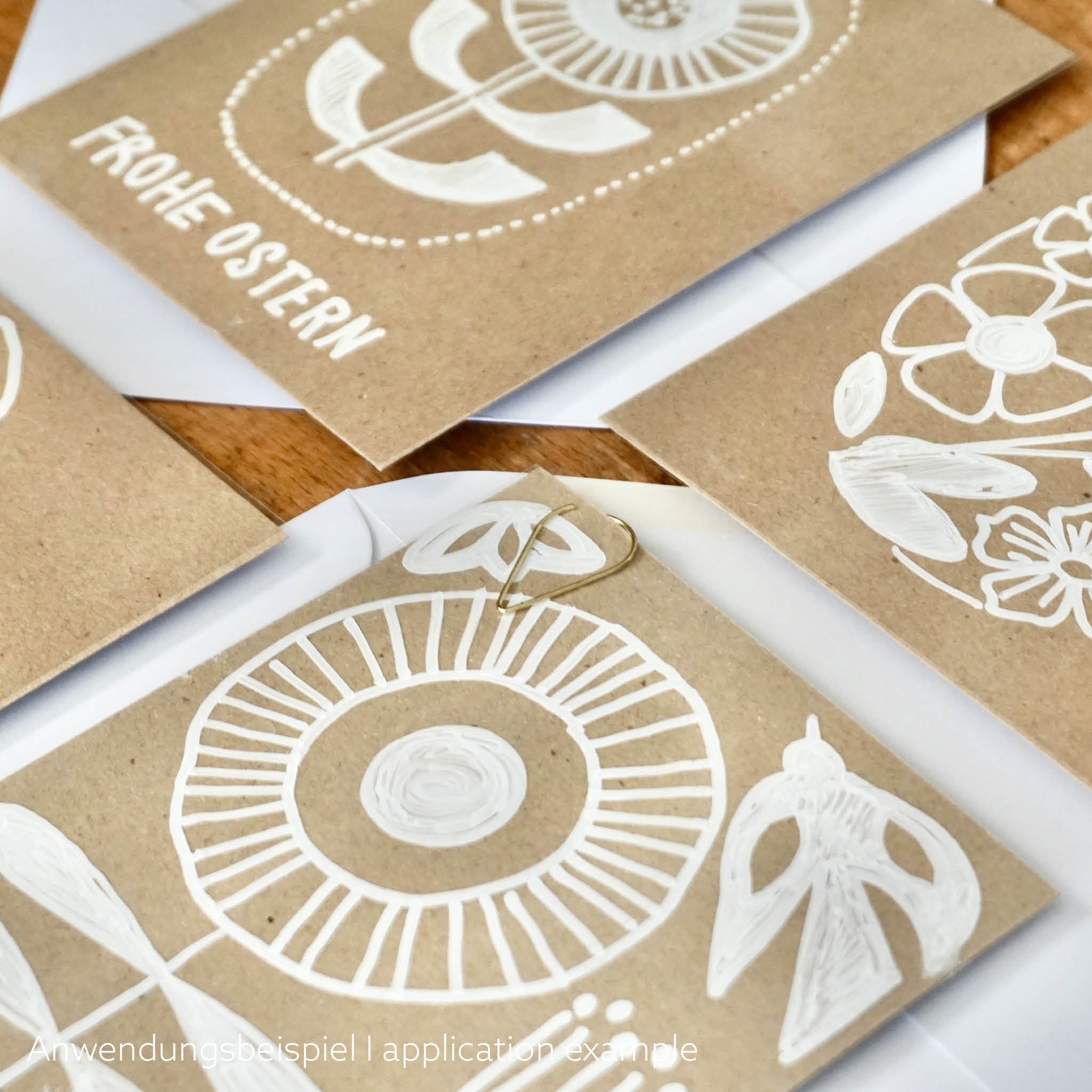 DIY Osterkarten im Skandi-Design, 4 verschiedene Designs (Blume, Hase, Blumen-Osterei, Blumen mit Vogel  Nahaufnahme