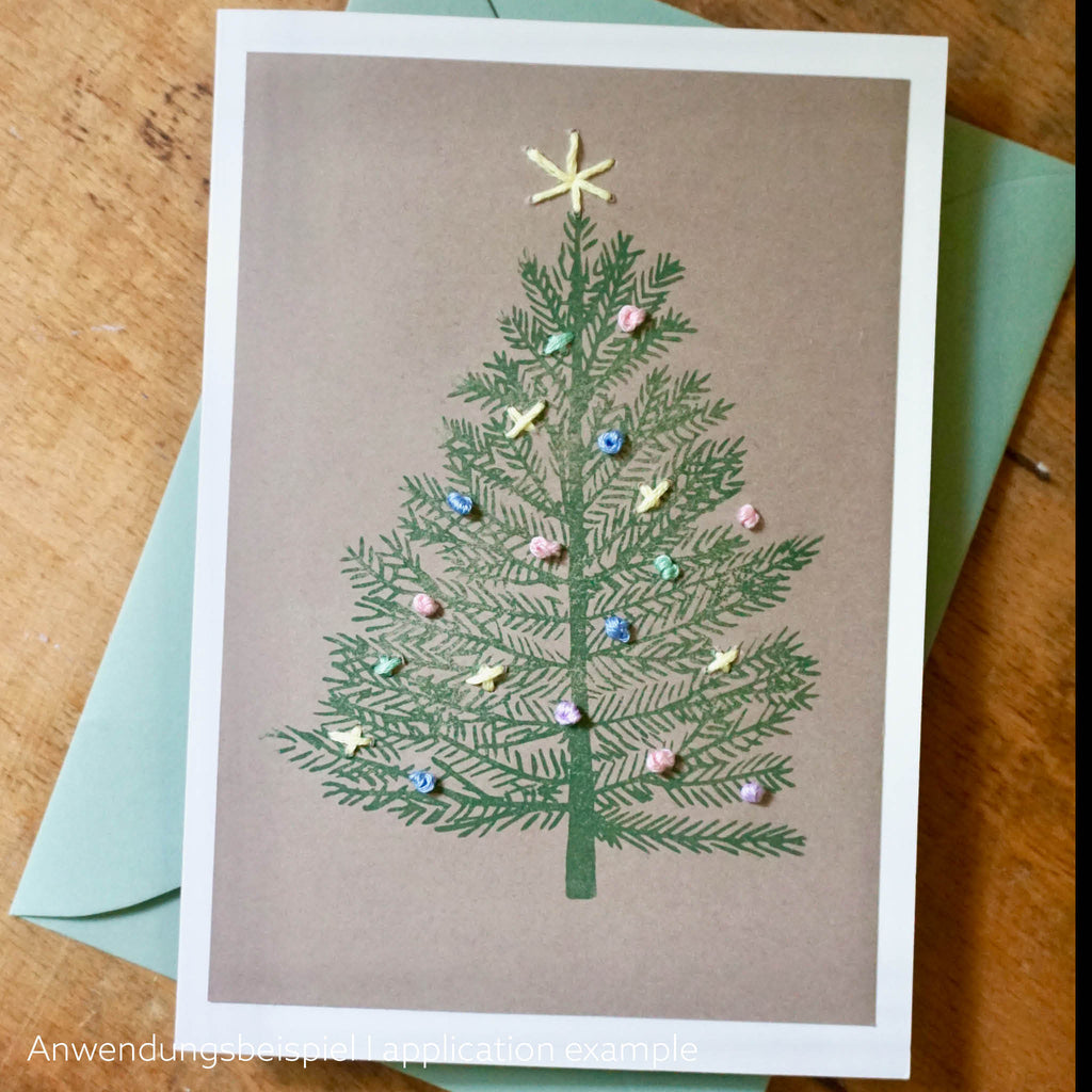 Handgestickte Weihnachtskartenmit XL Stempelmotiv - Bastelset - Beispiel