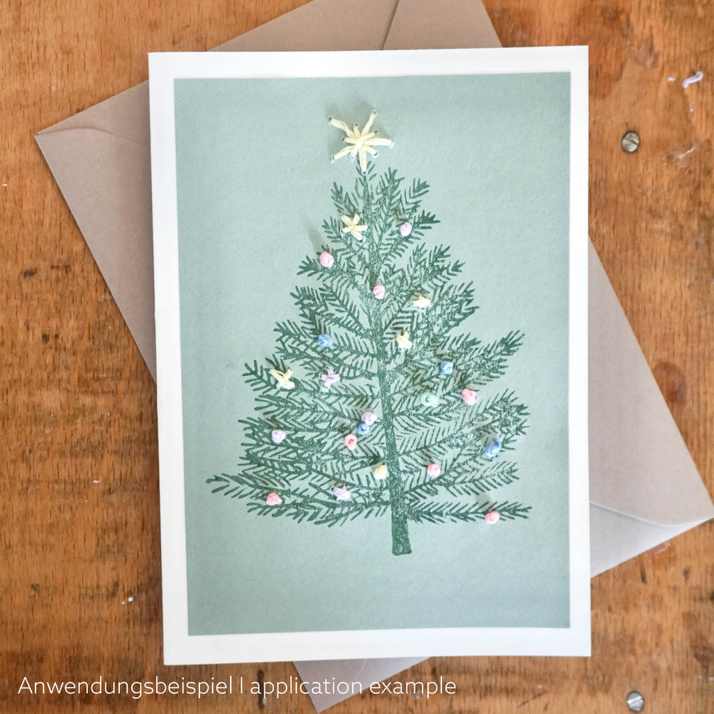 Handgestickte Weihnachtskarten mit XL Stempelmotiv - Bastelset - Beispiel