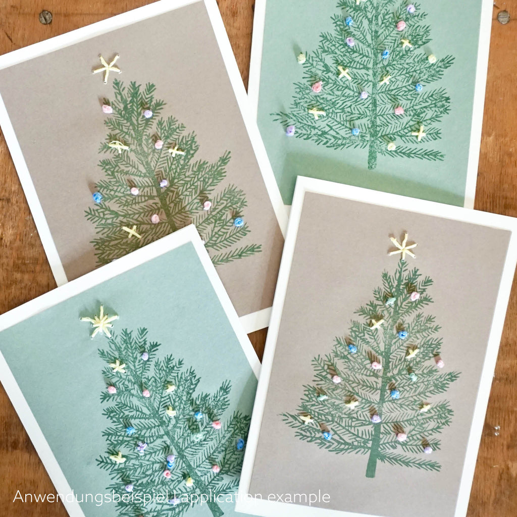 Handgestickte Weihnachtskarten mit XL Stempelmotiv - Bastelset - Beispiele