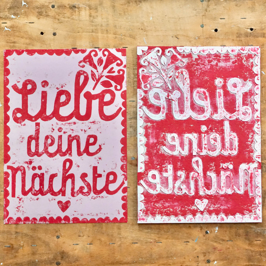 feministisches Poster "Liebe deine nächste" von Hand gedruckt