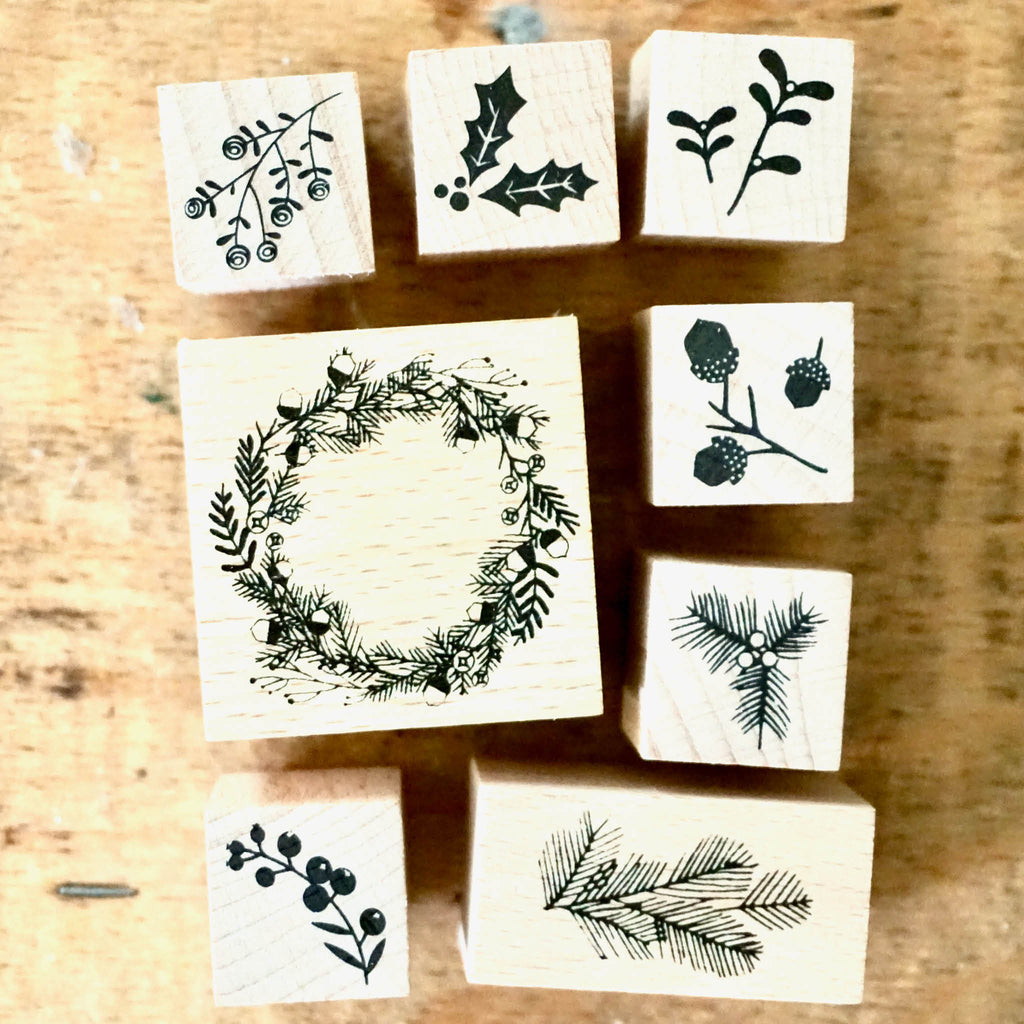 8 Holzstempel mit weihnachtlichen Motiven