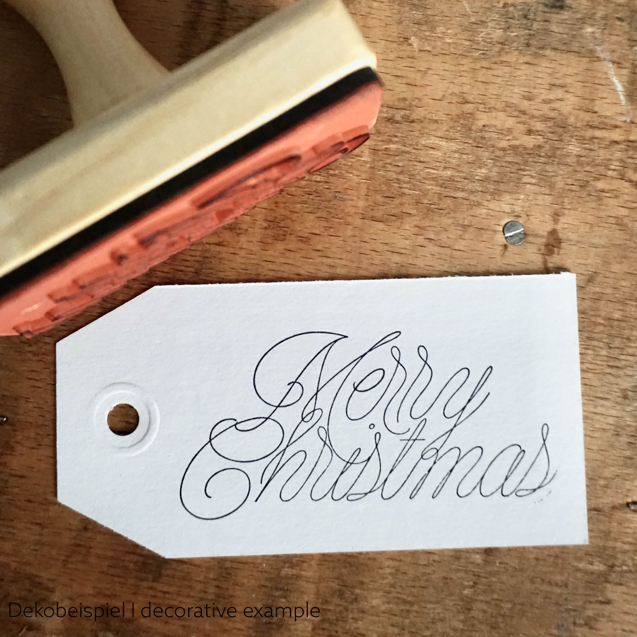 Holzstempel "Merry Christmas" mit Stempelabdruck