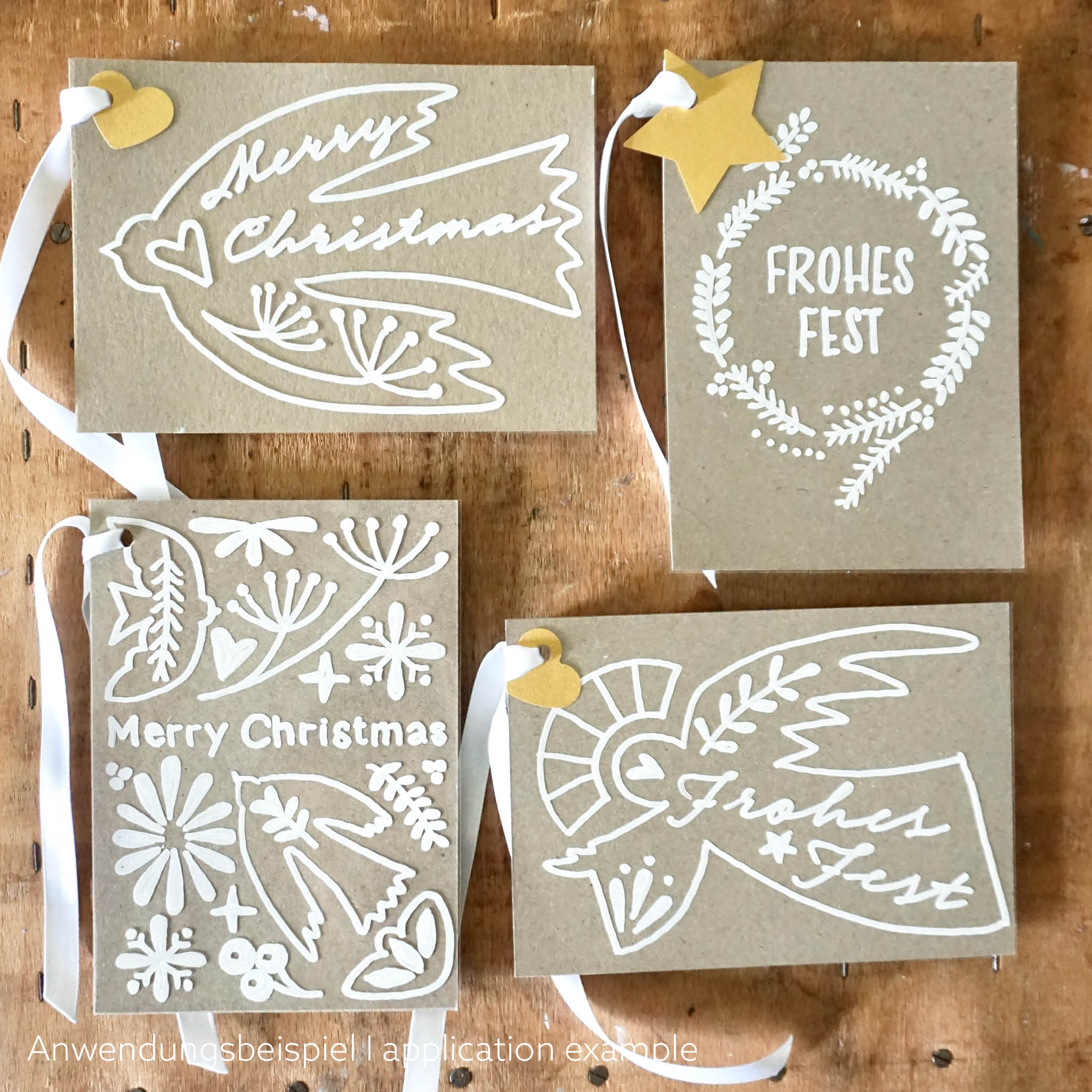 DIY Weihnachtskarten - Beispiele mit verschiedenen Designs (Vogel, KRanz, Engel, gemischt)