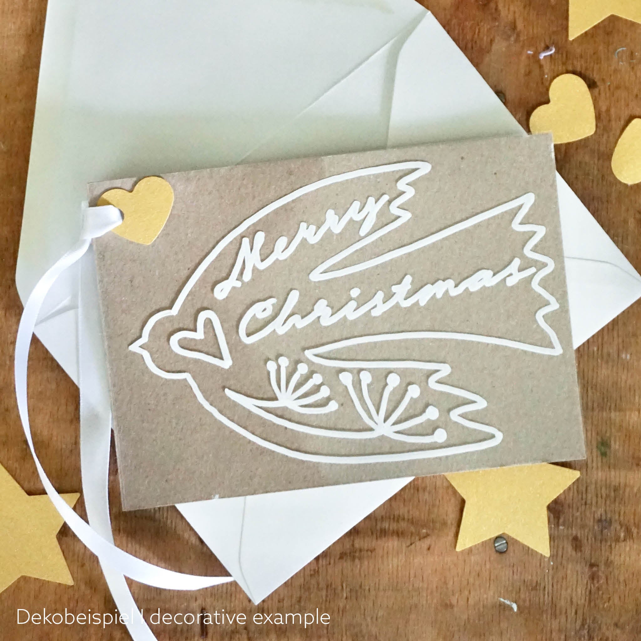 DIY Weihnachtskarten - Beispiele mit Vogel-Design und weißem Umschlag