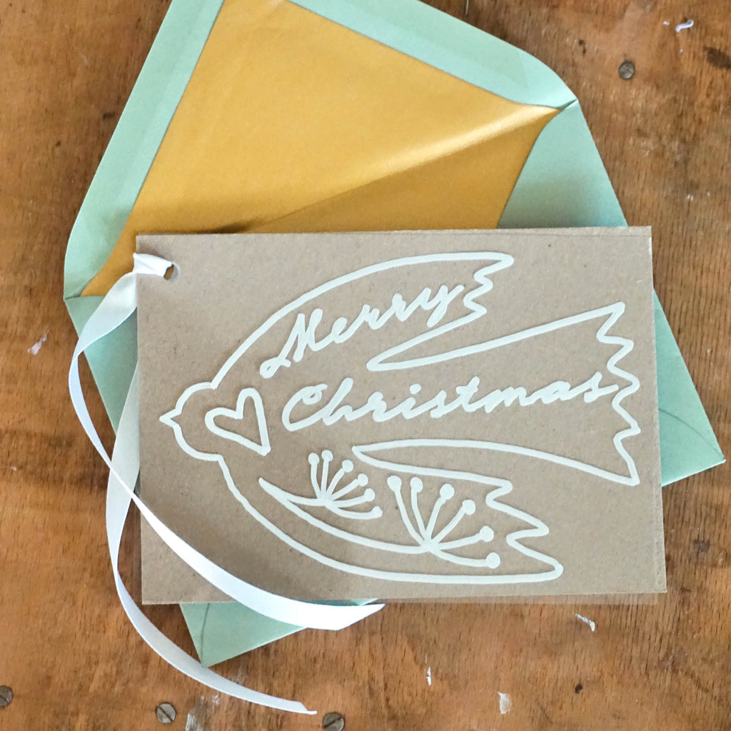 Vogel-Motiv und eukalyptusfarbenem Umschlag mit Goldfutter