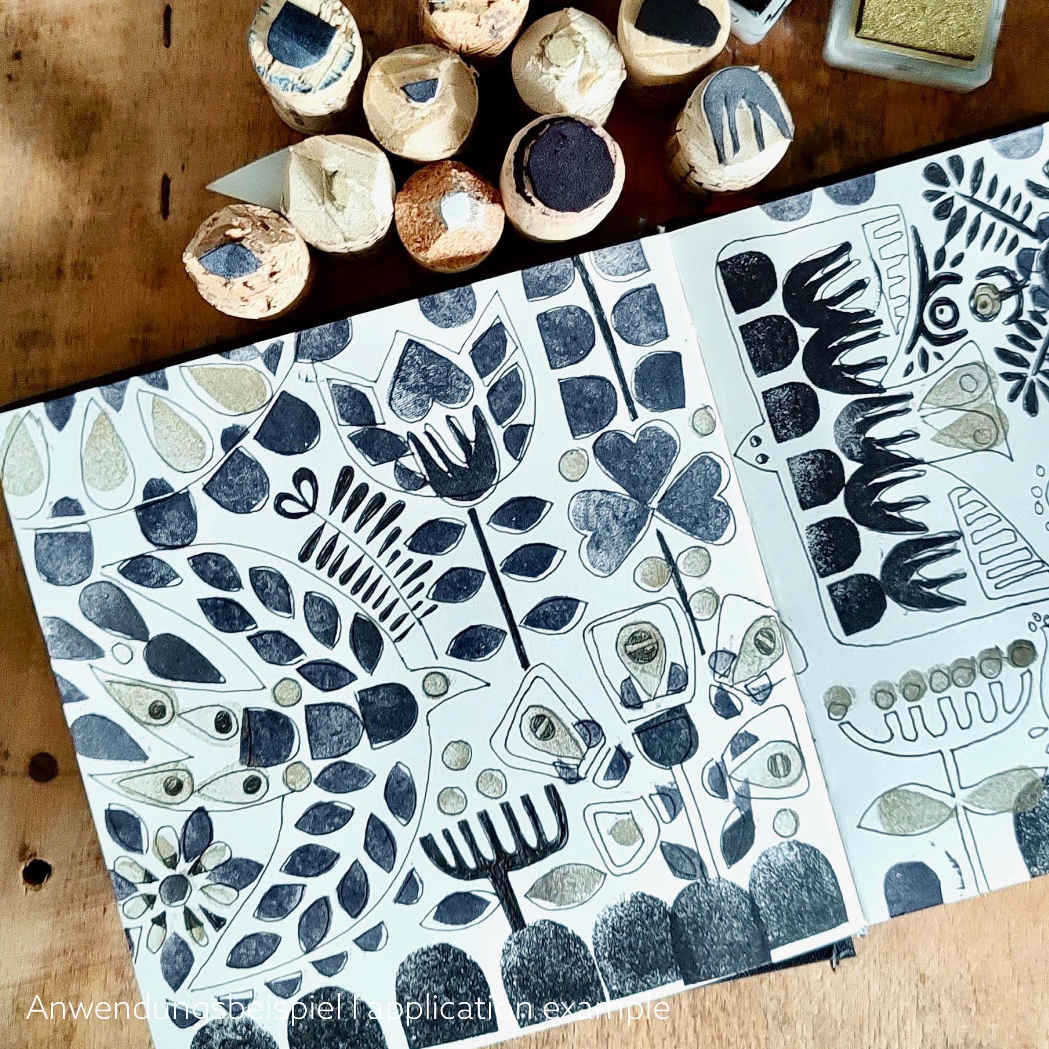 DIY Mini-Stempel Set - Beispiel: mit Mit Mini-Stempeln bedruckte Skizzenbuchseite