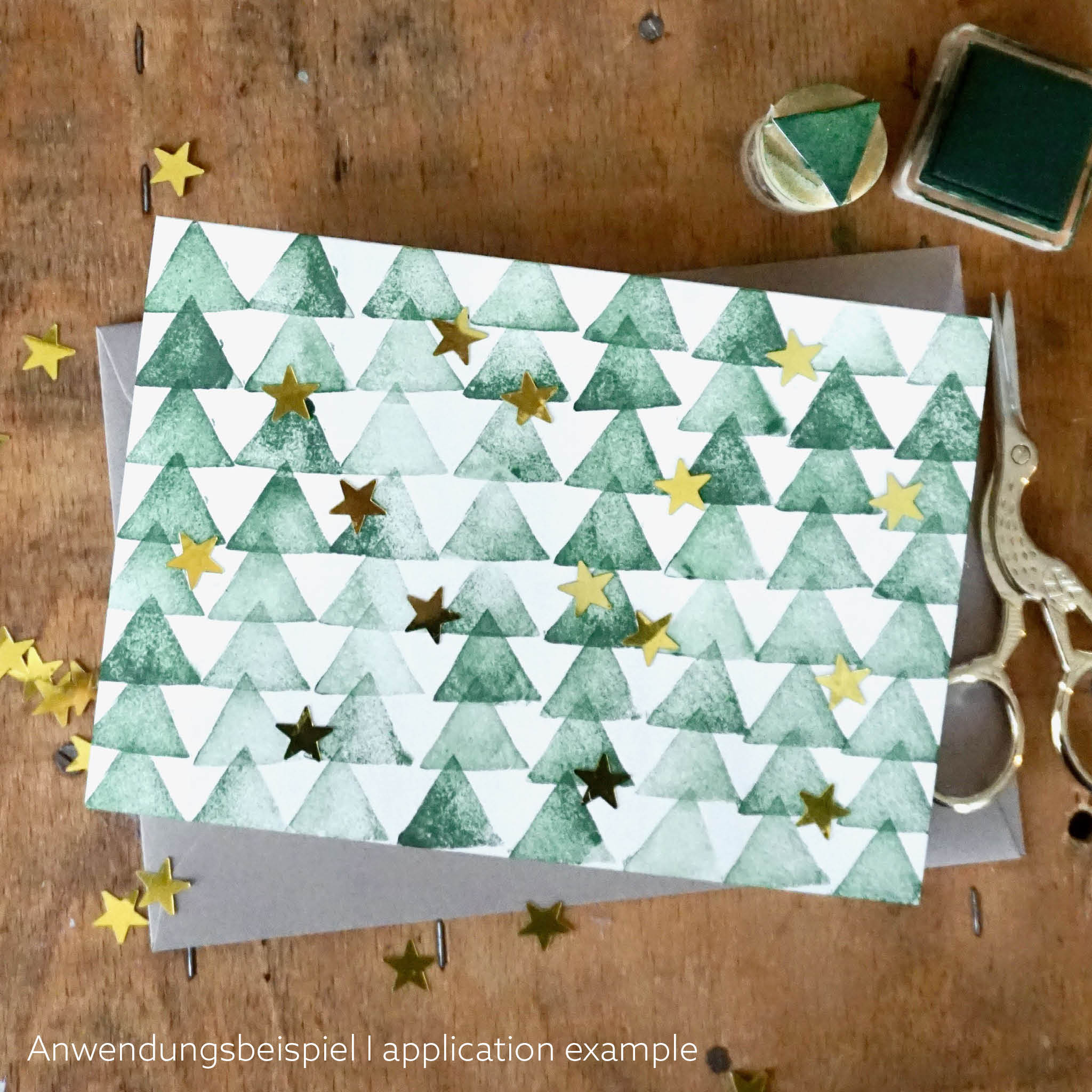 Mit Mini-Stempeln bedruckte Weihnachtskarte